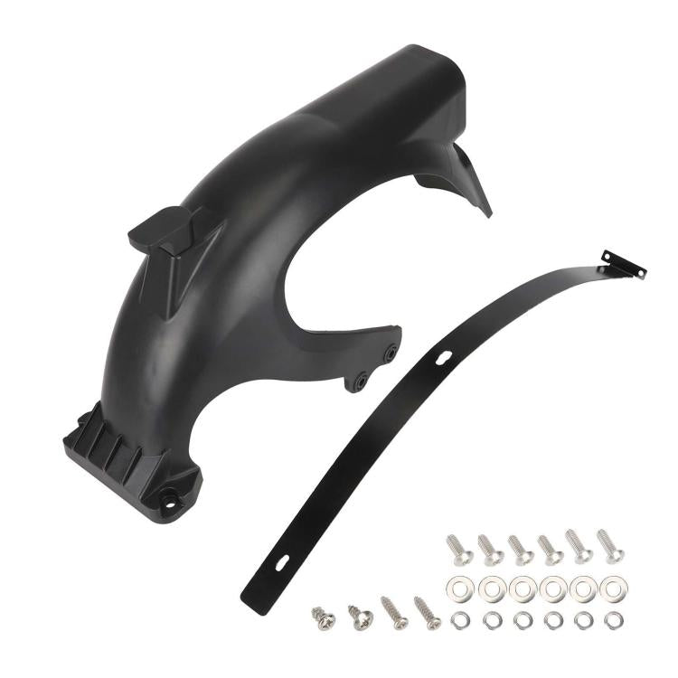 Rear scooter fender with mounting hook, metal clamp, and hardware