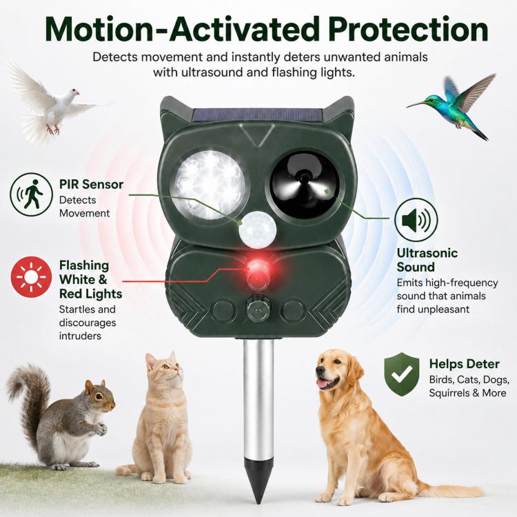 Five-Speed Tuning + Voice-Activated Ultrasonic Solar-Powered Animal Repeller, 704