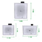 Replacement activated carbon filter pads in three sizes with shown dimensions