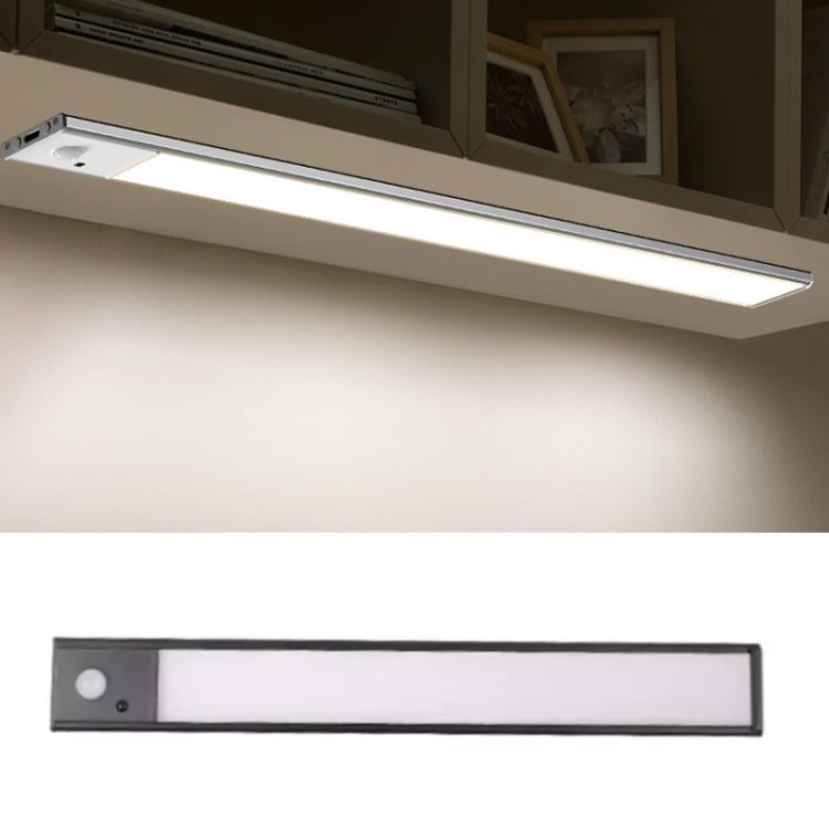 Black illuminated motion-sensor light bar with diffuser panel and end sensor button
