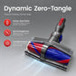 Vacuum cleaner head with blue and red clear roller drum and red power button