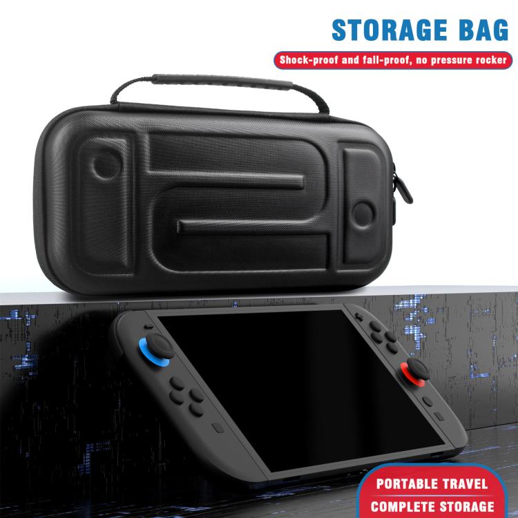 Hard shell storage case with open lid showing molded slots for Switch console
