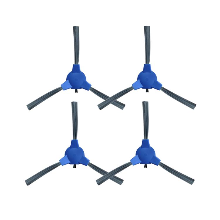 Four blue side brushes for robot vacuum replacement, gray bristles