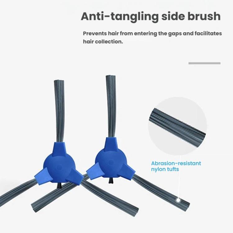 Blue anti-tangling side brush with gray nylon bristles, replacement part