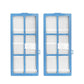 Two blue filter frames with white pleated cartridges, replacement filters