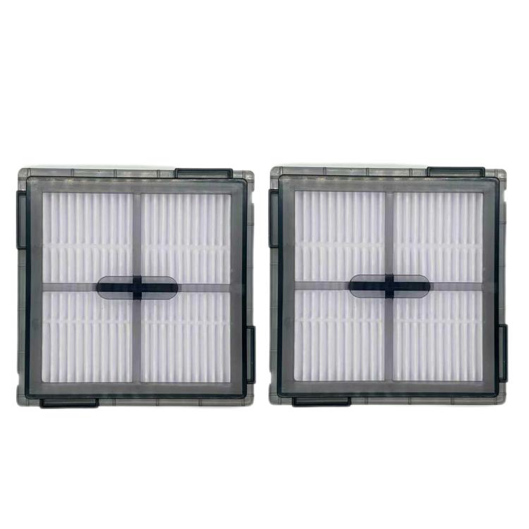 Pair of white pleated vacuum filters in square black frames