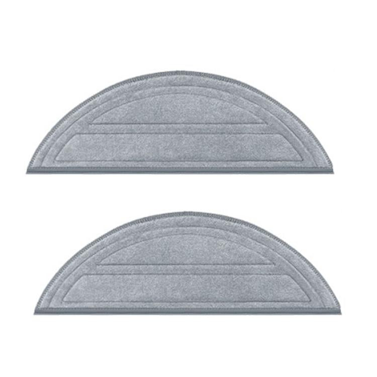 Two gray semicircle mop pads with textured cleaning surface