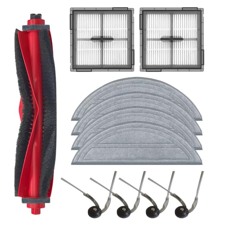 Robot vacuum accessory set with main brush, two filters, mop pads, and side brushes