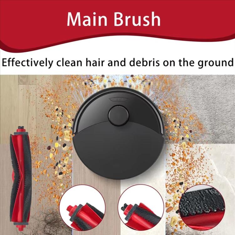 Red and black main brush for robot vacuum with rotating bristle head