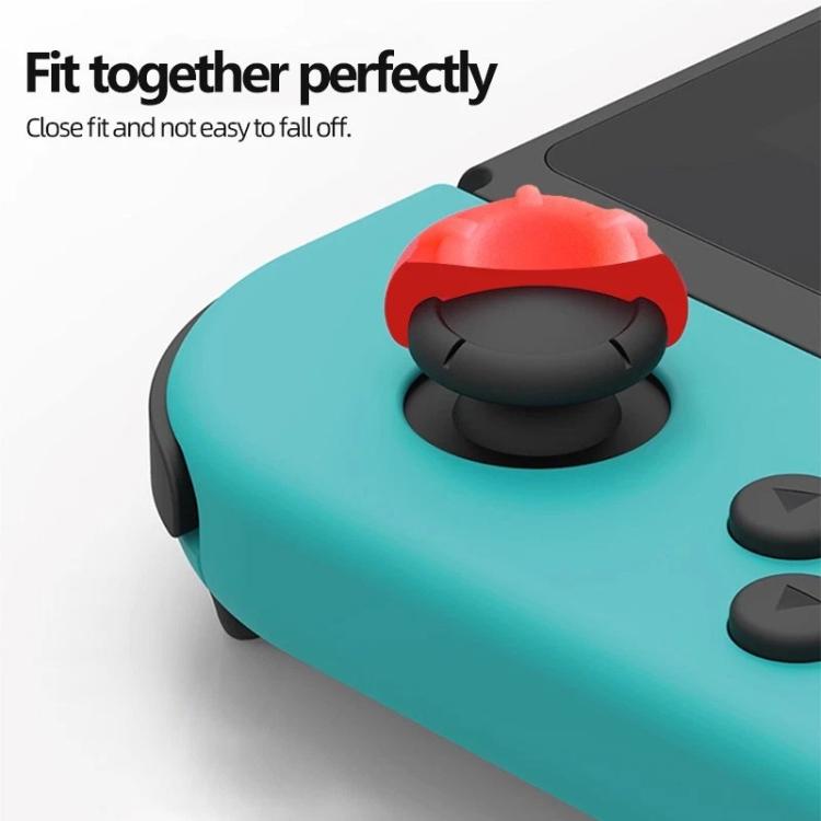 Teal controller grip with red silicone joystick cap on the analog stick
