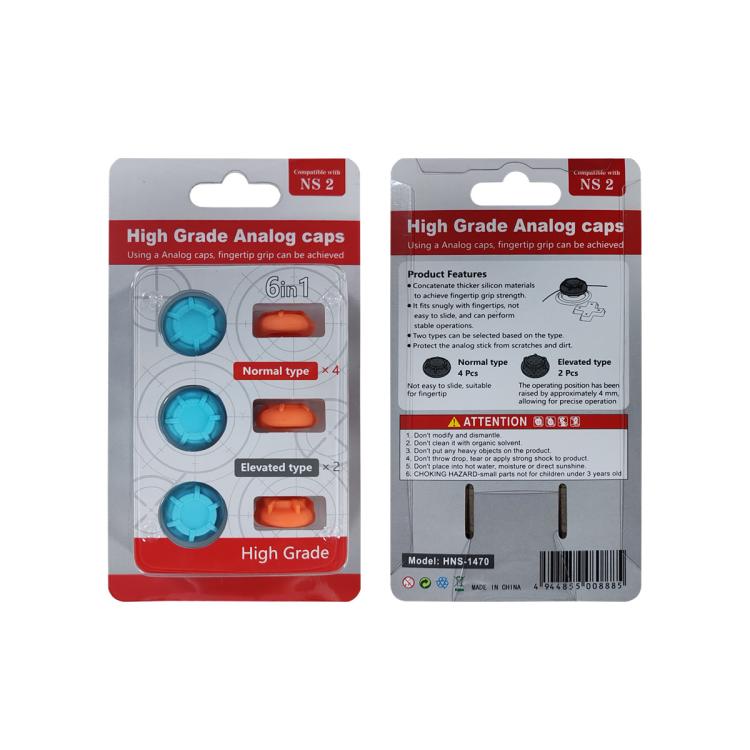 Retail blister pack of silicone joystick caps for analog sticks, featuring blue caps