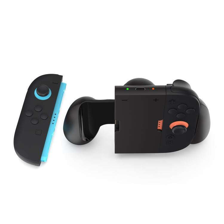 Nintendo Switch 2 charging handle grip with blue side piece and orange trigger button