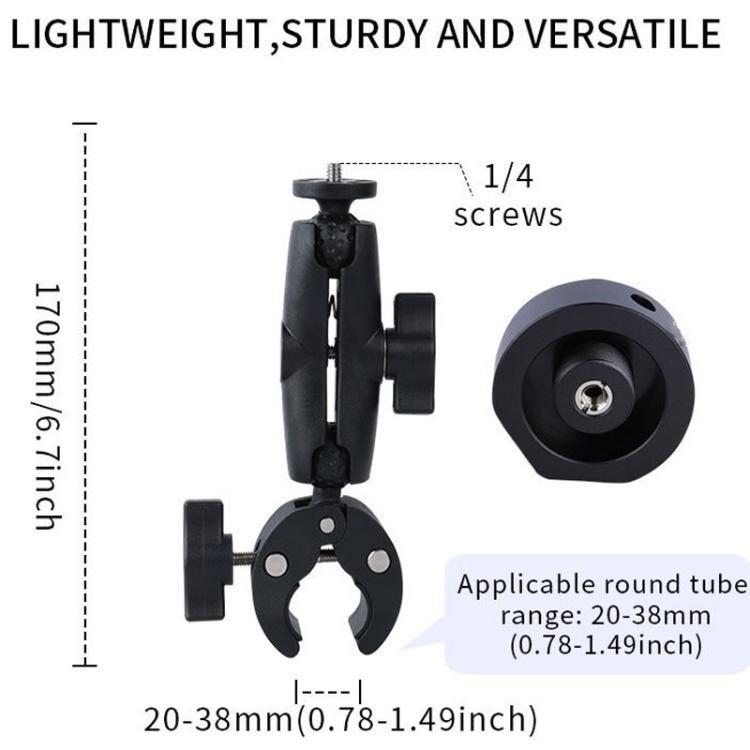 Black clamp bracket adapter with 1/4 screw mount and round tube-fit opening