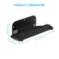 Black wall mount holder with dimensions showing length and width for mounting