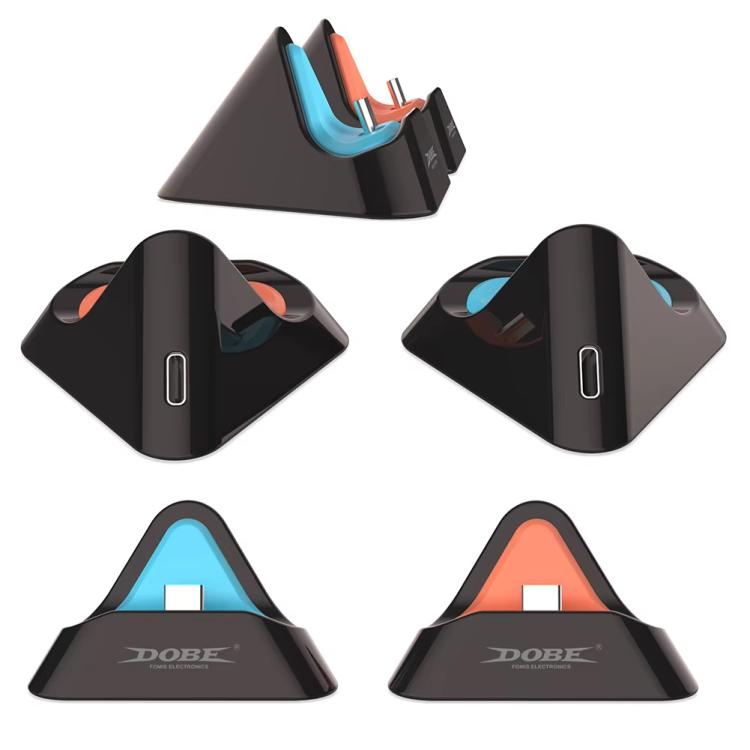 Charging dock cradle set with ports and colored docking inserts in blue and orange