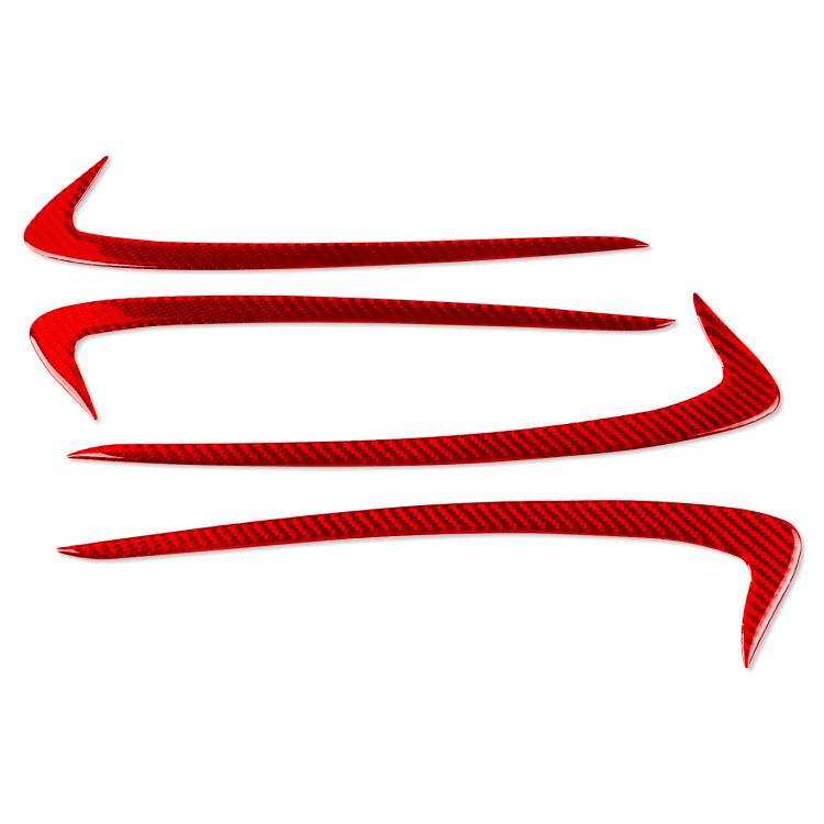Set of 4 red carbon-fiber door panel stickers, curved edge strips