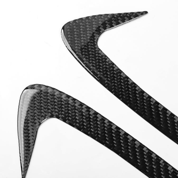 Black carbon-fiber door panel sticker set, two curved textured strips