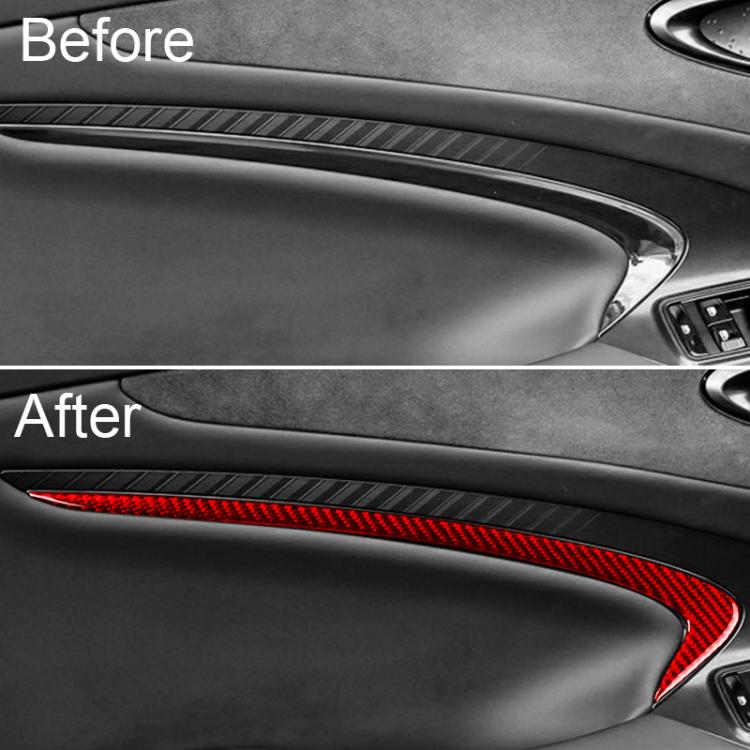 Red-accent black door panel sticker trim set on car door