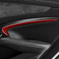 Red carbon-fiber door panel sticker trim, curved strip on car door
