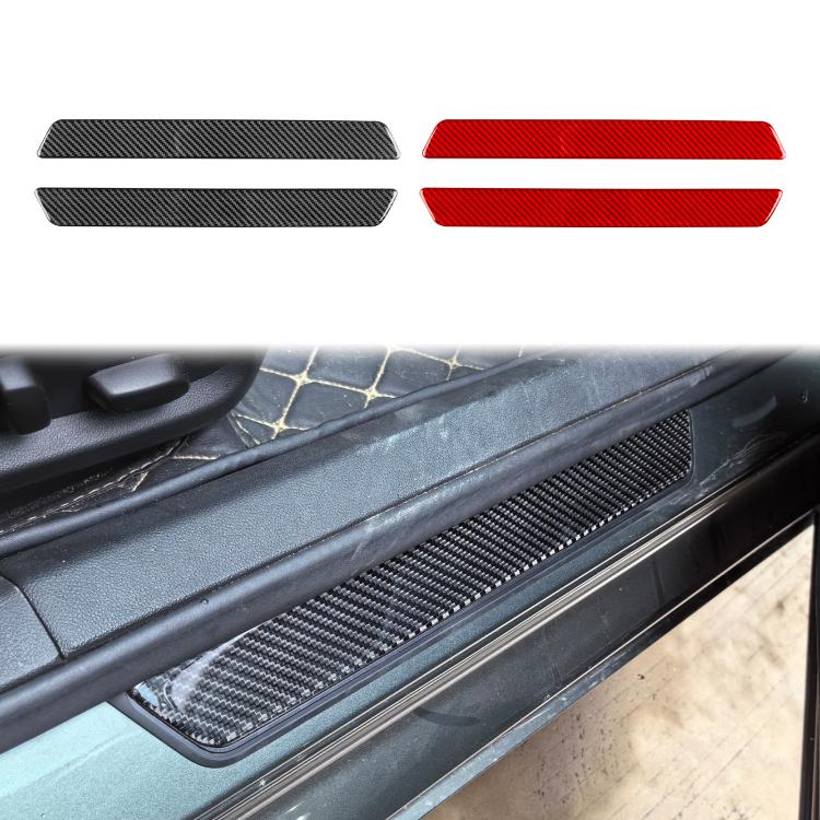 Door sill sticker set, matching black and red carbon-fiber trim pieces, 2-pack