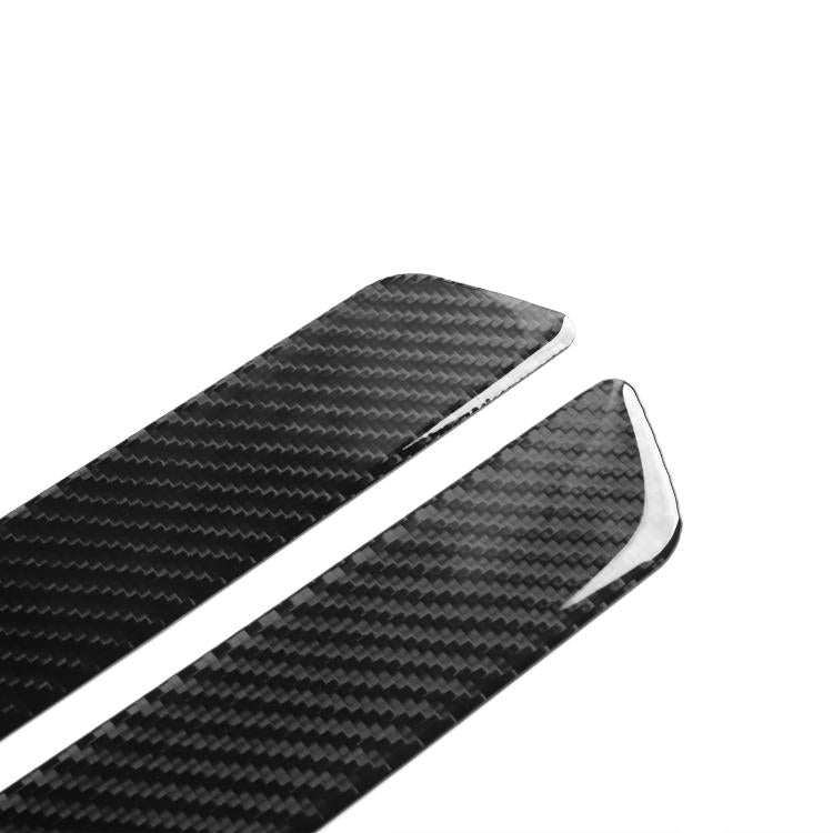 Carbon-fiber door sill sticker, black textured curved strip with 3D weave pattern