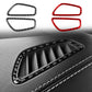 Dashboard air vent trim stickers, red and black carbon-fiber style over vent grille