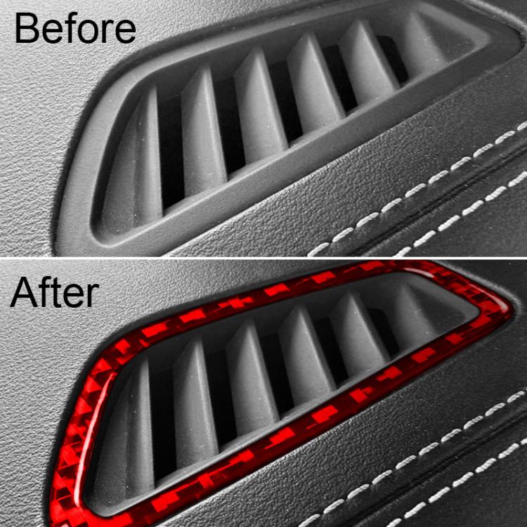 Dashboard air vent trim stickers, red carbon-fiber style on dashboard vent with slats