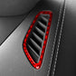 Dashboard air vent trim sticker, red carbon-fiber style, close-up on vent grille