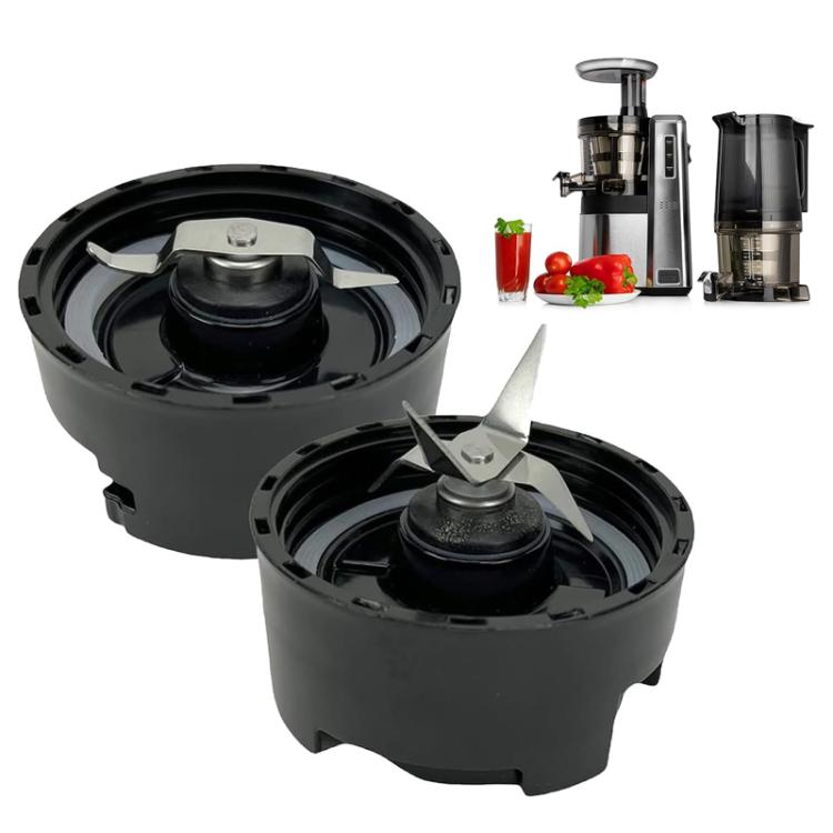 Set of black blender blade bases with metal blades and central spindles