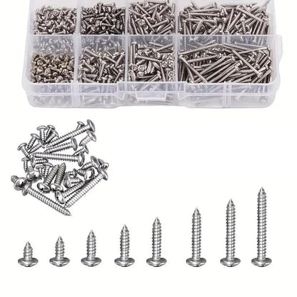 Self-drilling Phillips screw set in clear tray with mixed-length silver screws