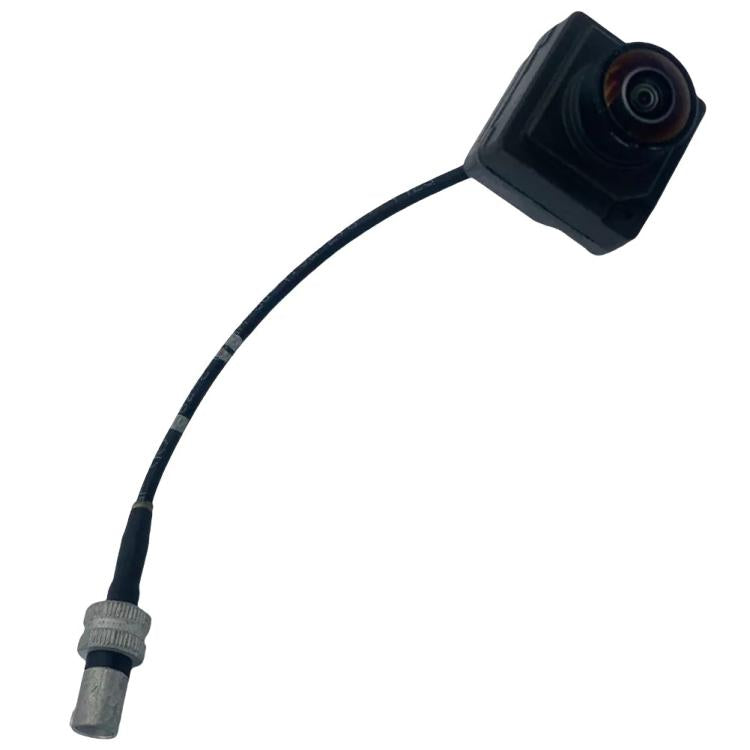 Parking assist camera with long cable and angled rectangular housing, lens detail