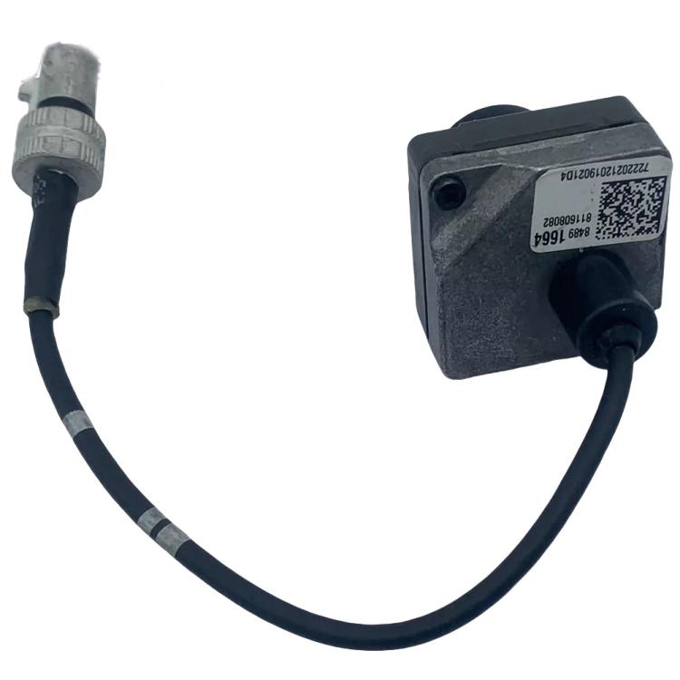 Parking assist camera with cable and rectangular module housing, side label detail