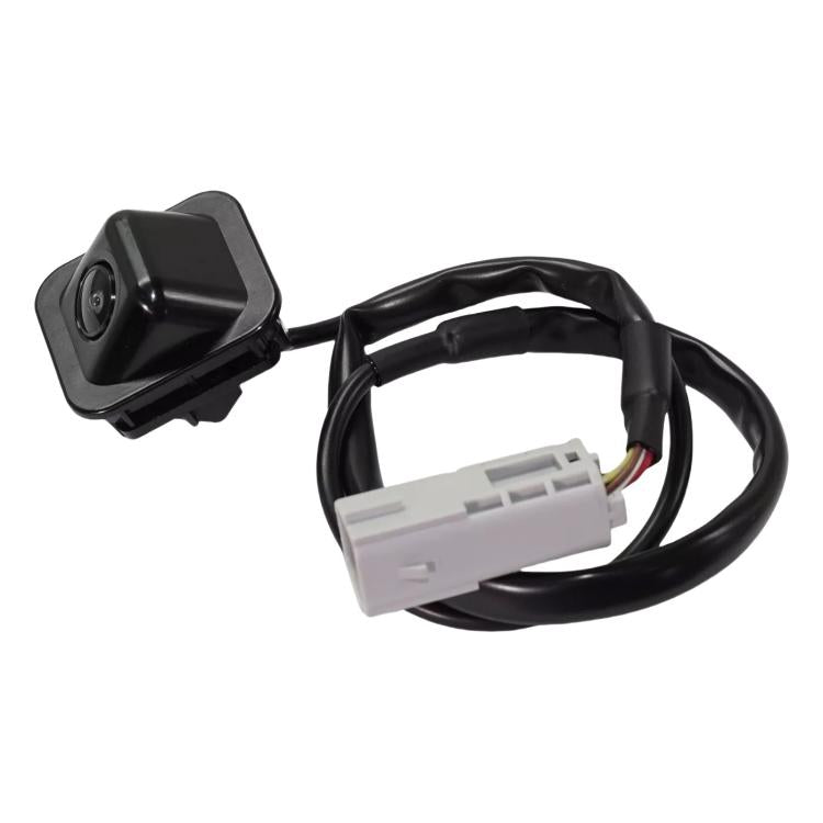 Reversing parking assist camera kit with black camera module, wiring harness, white plug