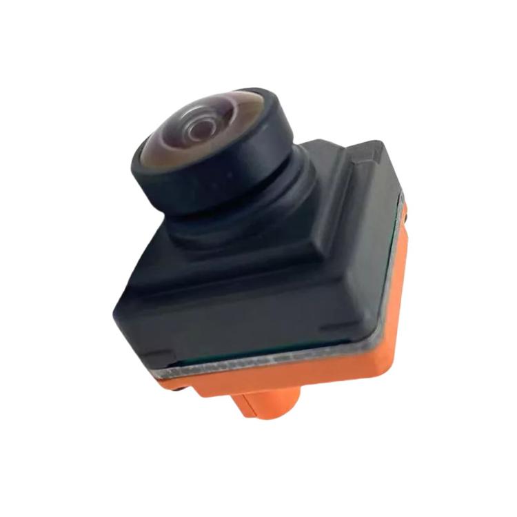 Reversing camera angled view with black lens housing and orange mounting base