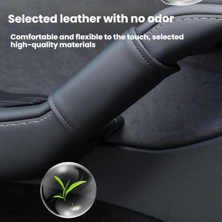 Dark gray faux leather interior door handle cover with stitched edge