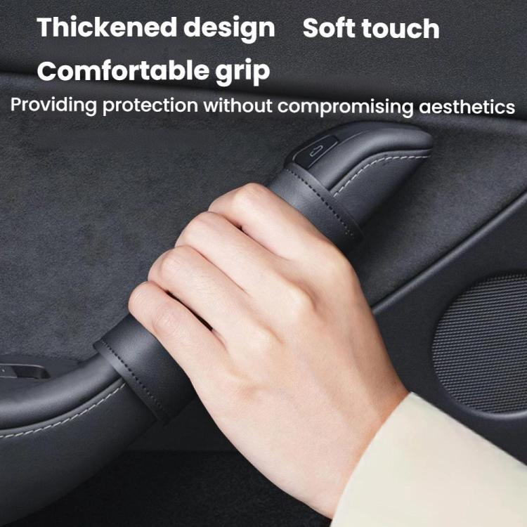 Dark gray faux leather interior door handle cover with thick padded grip