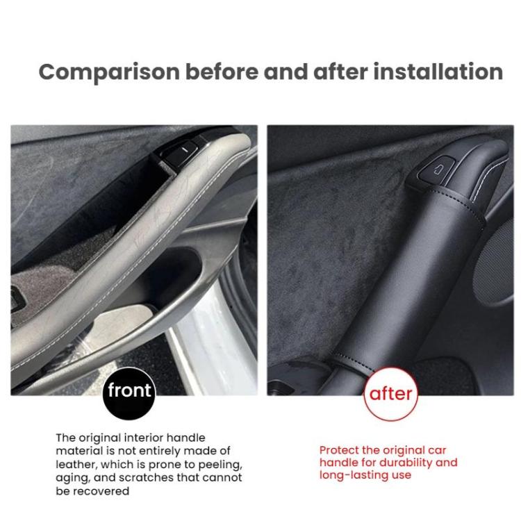 Installed dark gray interior door handle cover on car door panel