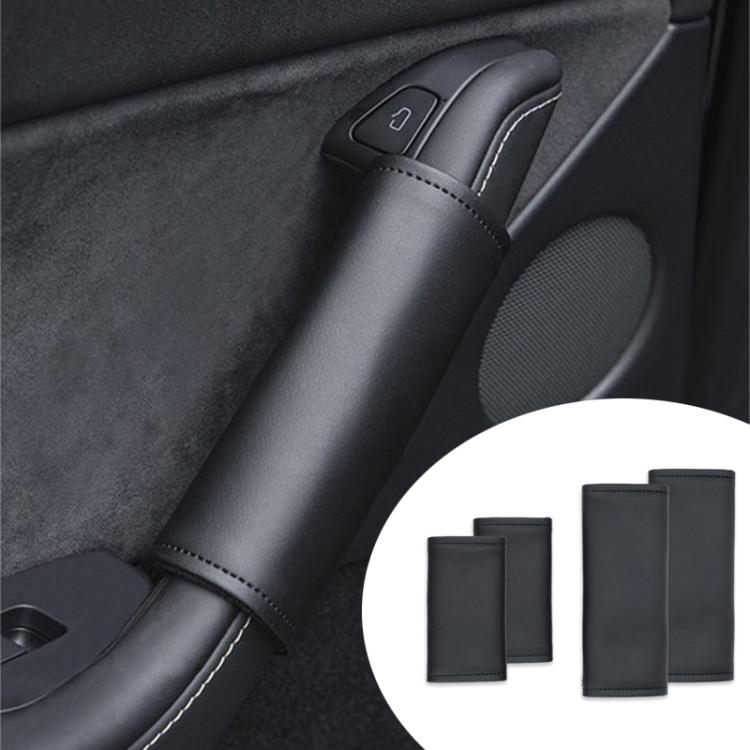 Dark gray faux leather interior door handle cover installed, with matching set inset