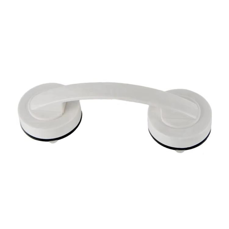 Dual suction cup roof handle with white curved grips for car headliner