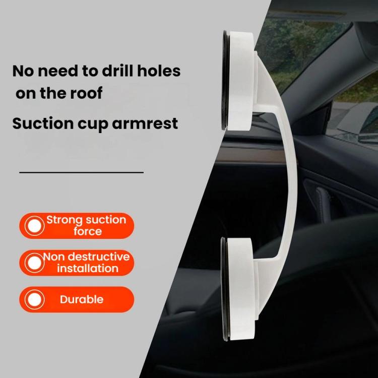 Car roof suction cup armrest/handle with two white mounts installed overhead