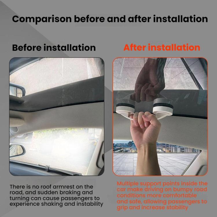 Suction cup handle attached to car ceiling using two suction mounts