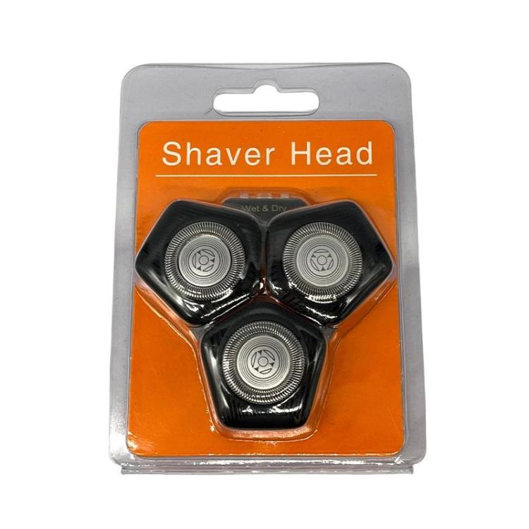 Electric shaver upper head assembly in blister pack, three circular foil cutters