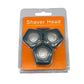 Electric shaver upper head assembly in blister pack, dark blue frame with 3 foils