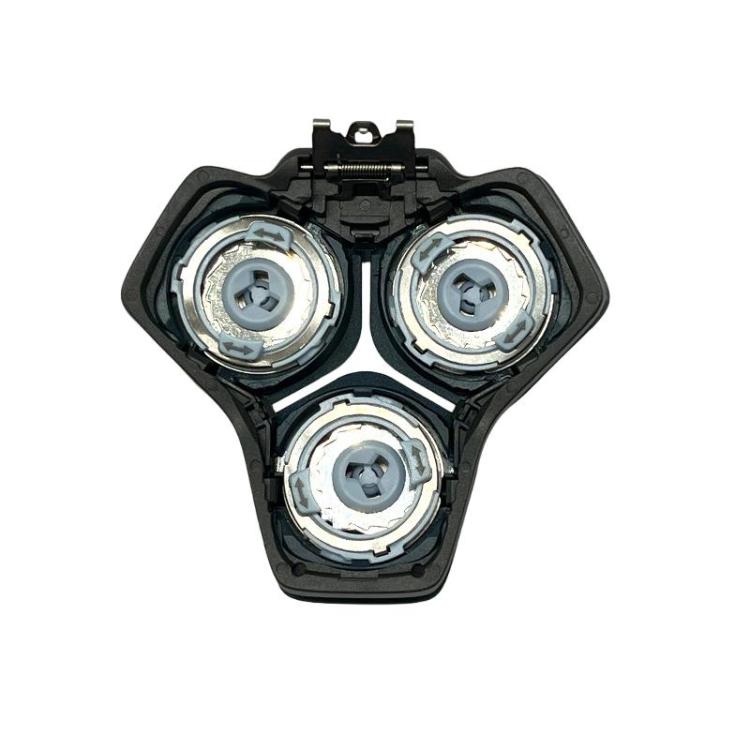 Electric shaver upper head assembly with black body and three metal foil cutters