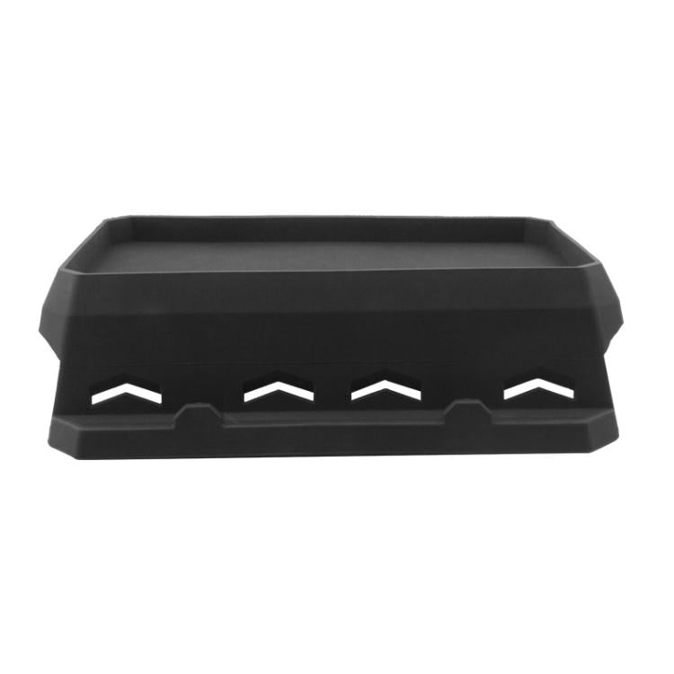 Black dashboard tissue storage tray with front divider slots