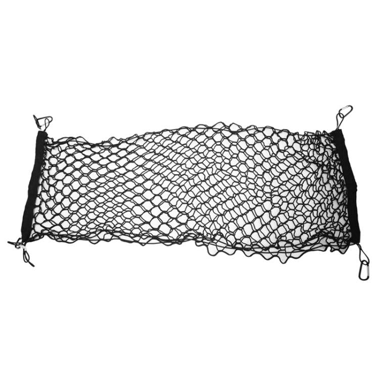 Black mesh trunk net bag with elastic edges and corner hooks