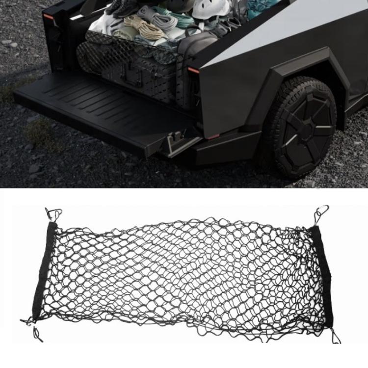 Black cargo trunk net storage bag with corner attachment hooks