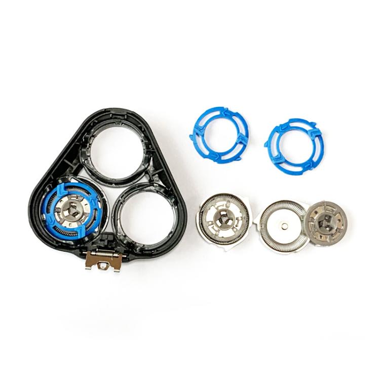 Shaver blade and bracket set parts kit with frames, springs, and blue rings