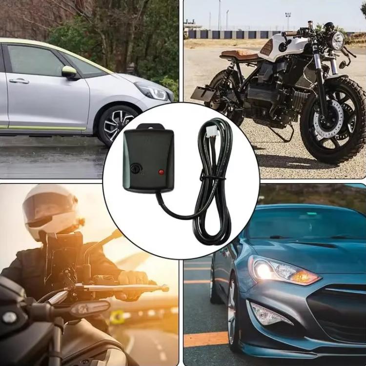 Vibration sensor device with long cable shown with cars and motorcycle