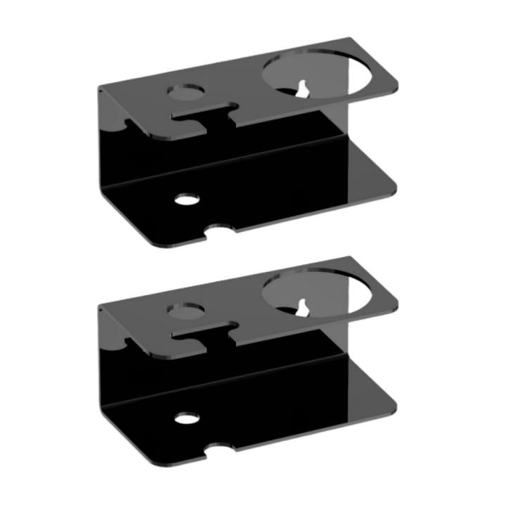 Set of two black wall-mounted acrylic razor storage stands with razor slots